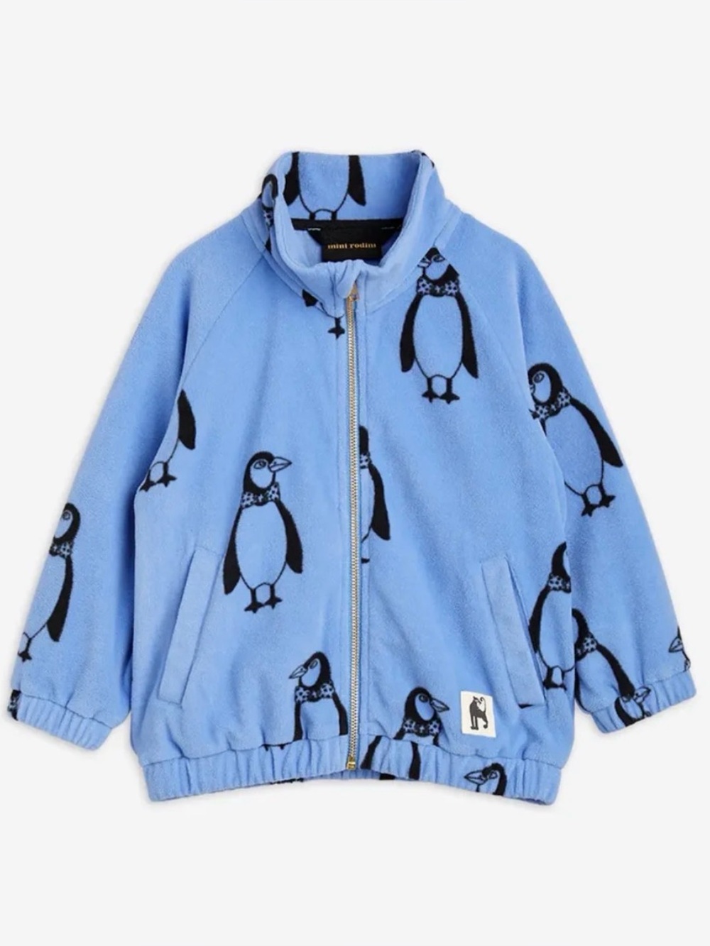 Mini Rodini Organic Blue Penguin Fleece Zip-Up Jacket Size 8-9Y